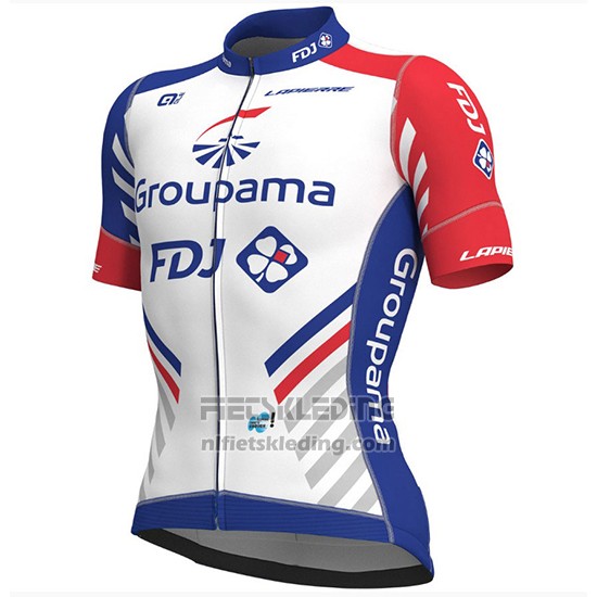 2018 Fietskleding Groupama FDJ PRS Wit en Blauw Korte Mouwen en Koersbroek